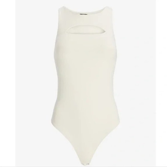 Express Ivory Body Contour Sleeveless High Neck Front Cutout Thong Bodysuit - Picture 4 of 4